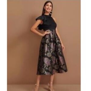 SHEIN Black and Metallic Floral Dress